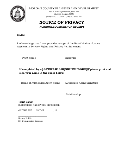 First page of the Notice of Privacy Acknowledgment of Receipt