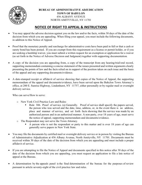 First page of the Administrative Appeal Packet