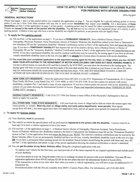First page of the Parking Permit or License Plates Application for Persons with Severe Disabilities