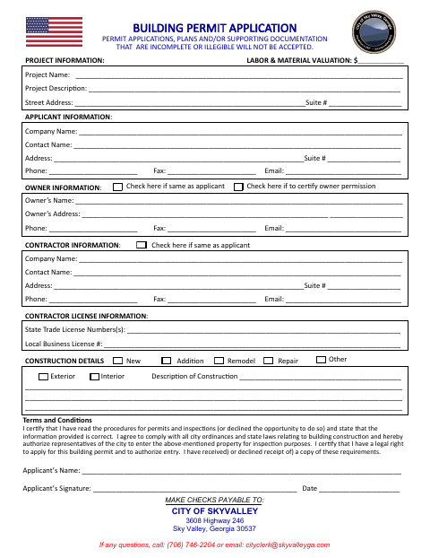 First page of the Building Permit Application