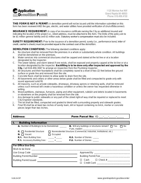 First page of the Building Demolition Permit Application