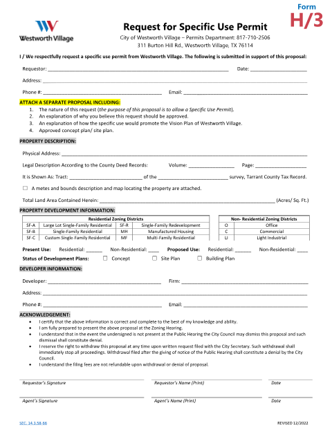 First page of the Request for Specific Use Permit