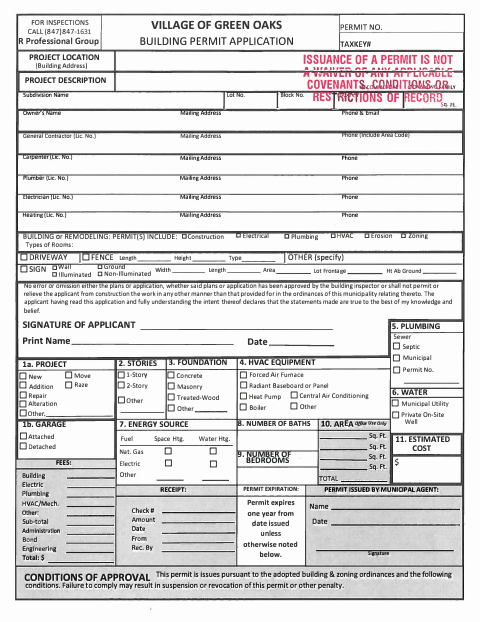 First page of the Permit Application