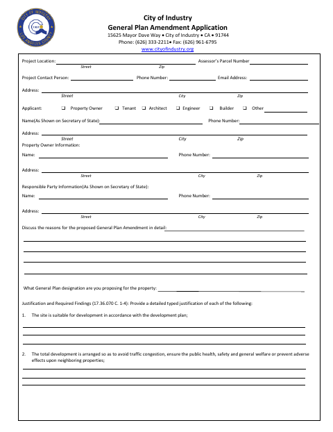 First page of the General Plan Amendment Application