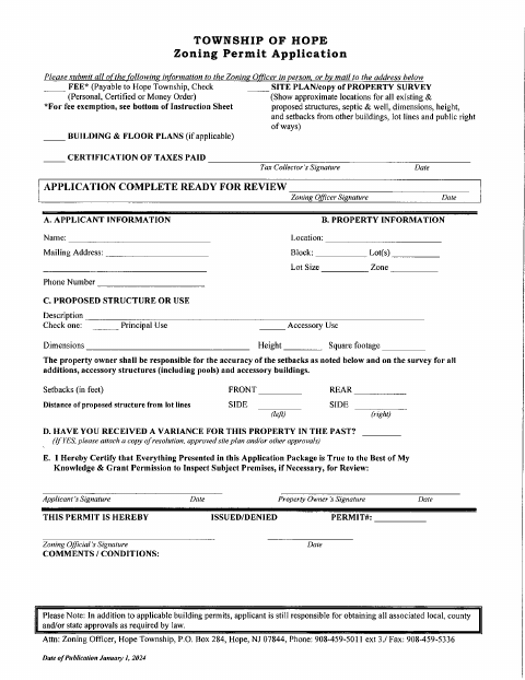 First page of the Zoning Permit Application