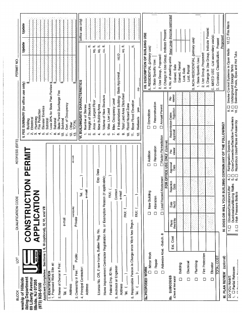 First page of the Construction Permit Application