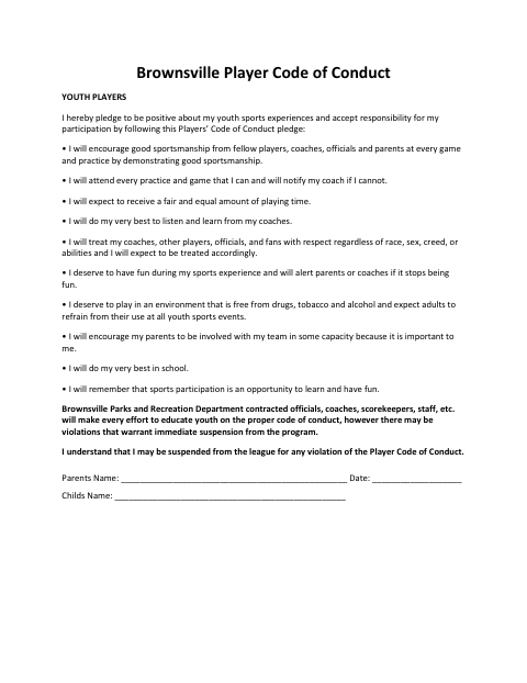 First page of the Player Code of Conduct