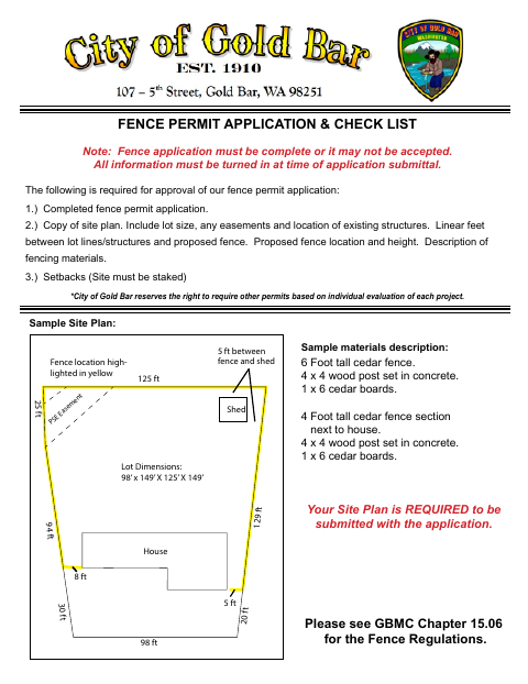 First page of the Fence Permit Application & Checklist