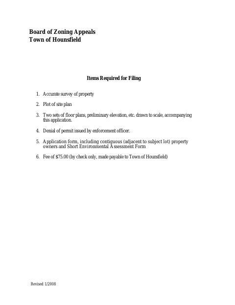 First page of the Application for a Variance to the Board of Zoning Appeals