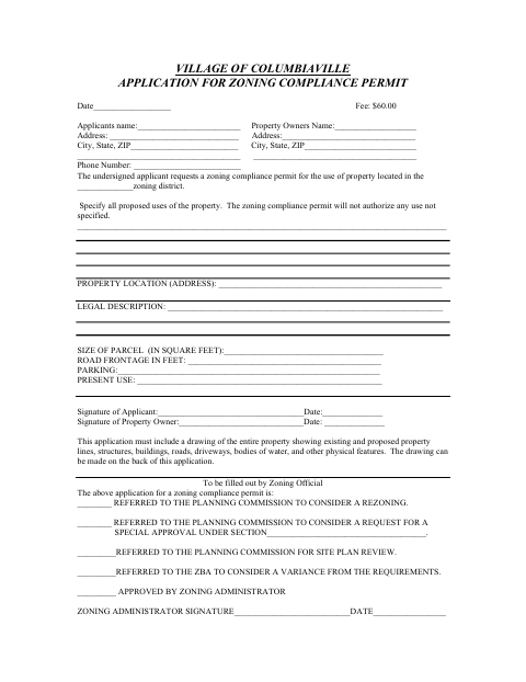 First page of the Application for Zoning Compliance Permit