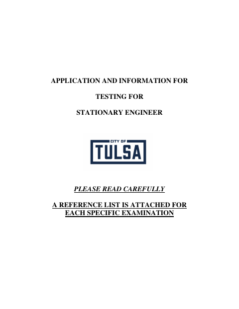 First page of the Stationary Engineer Testing Application
