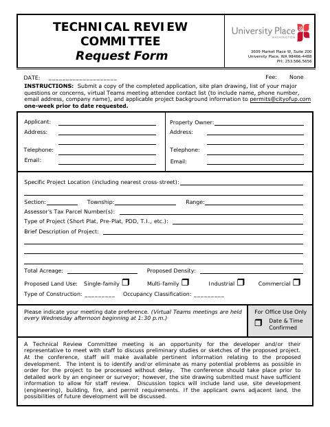 First page of the Technical Review Committee Request Form