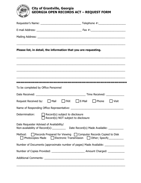 First page of the Georgia Open Records Act Request Form