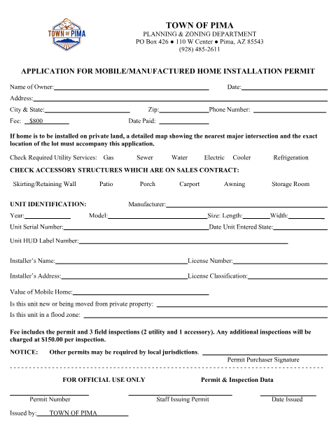 First page of the Manufactured Home Application