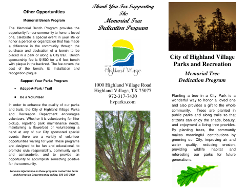 First page of the Memorial Tree Application