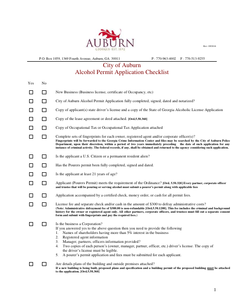 First page of the Alcohol Permit Application