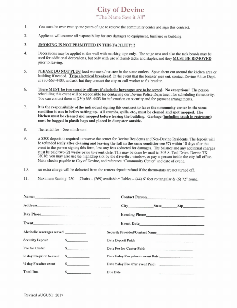First page of the Community Center Contract