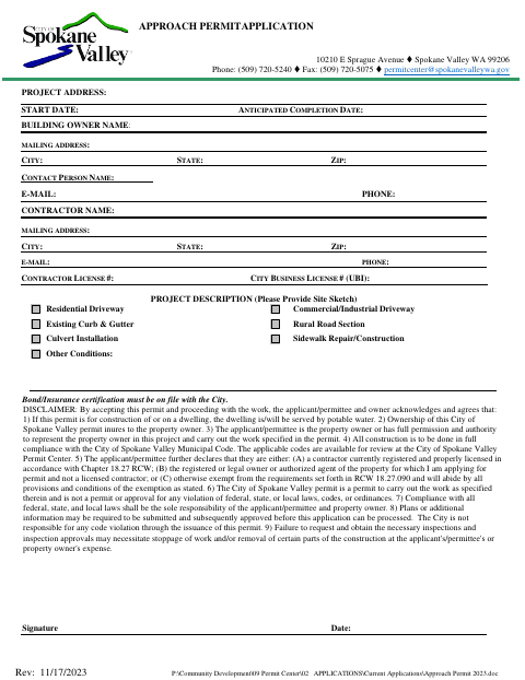First page of the Approach Permit Application
