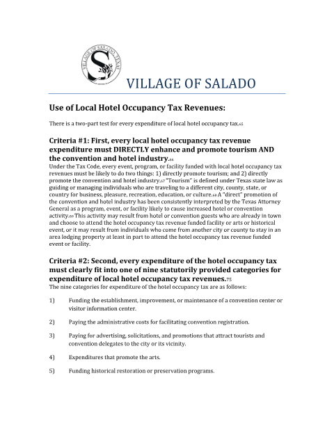 First page of the Hotel Occupancy Tax Funding Application