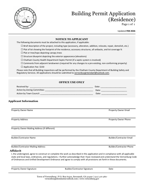 First page of the Building Permit Application (Residence)