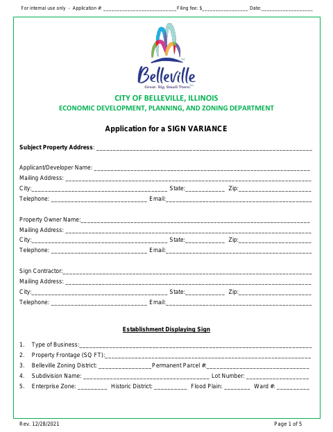 First page of the Sign Variance Application