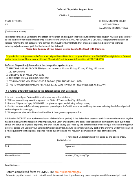First page of the Deferred Disposition Request Form