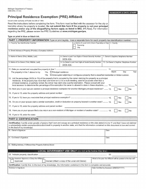 First page of the Homeowner's Principal Residence Exemption