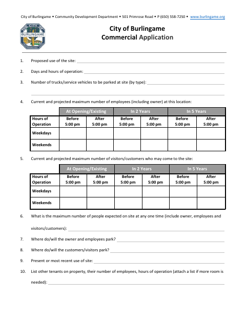 First page of the Commercial Application