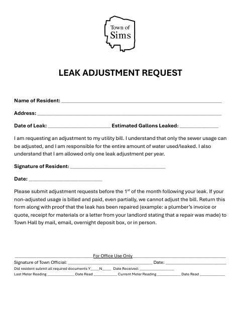 First page of the Leak Adjustment Request