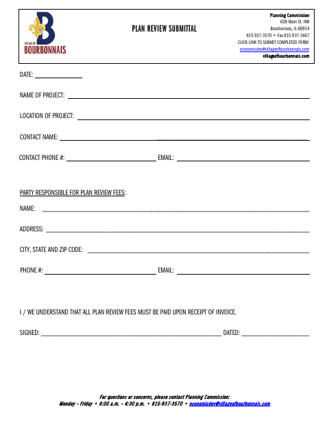 First page of the Plan Review Form