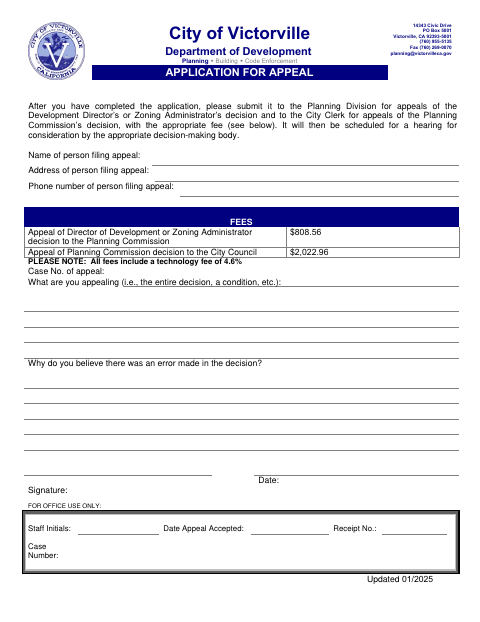 First page of the Application for Appeal