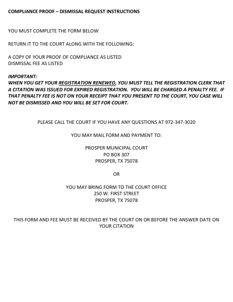 First page of the Compliance Proof – Dismissal Request