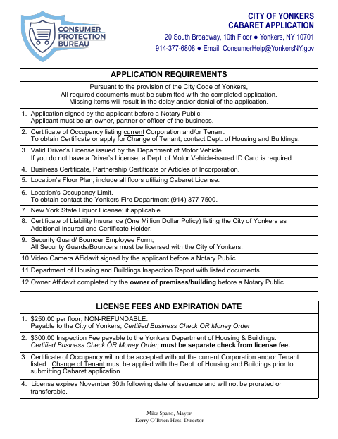 First page of the Cabaret License Application