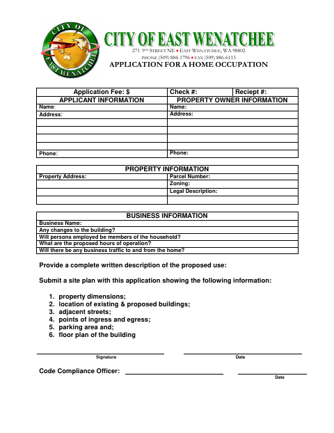 First page of the Application for a Home Occupation