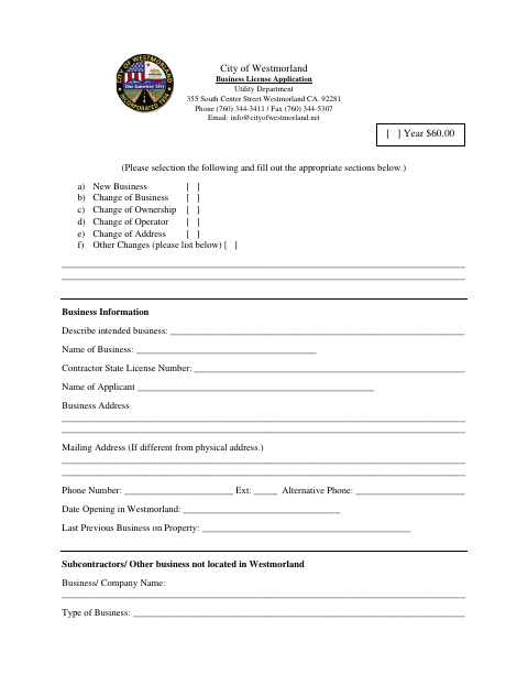 First page of the Business License Application