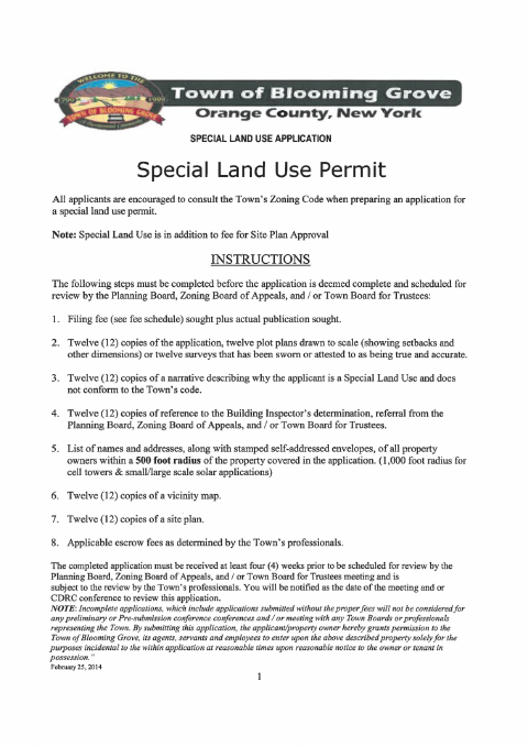 First page of the Special Land Use Permit Application