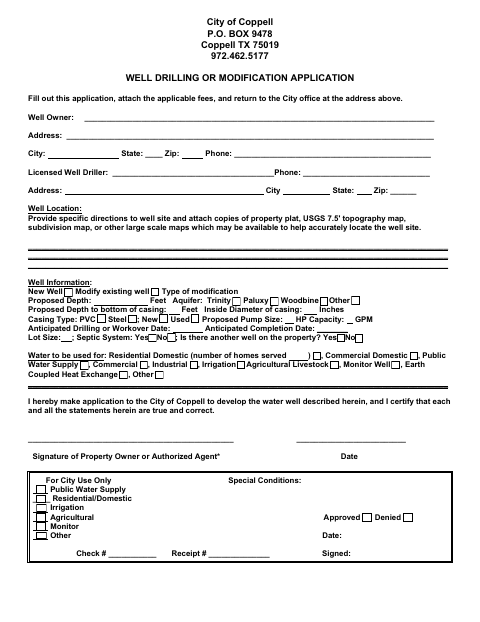 First page of the Well Drilling or Modification Application