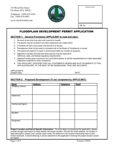 First page of the Floodplain Development Permit Application