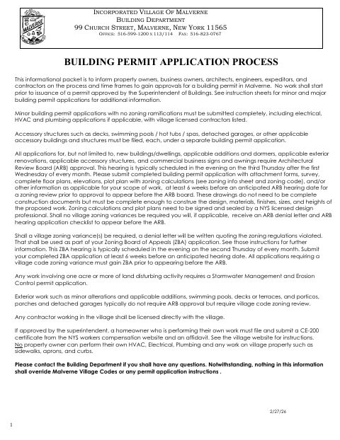 First page of the Residential Building Permit Application Package