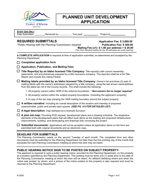 First page of the Planned Unit Development Application