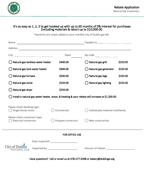 First page of the Rebate Application