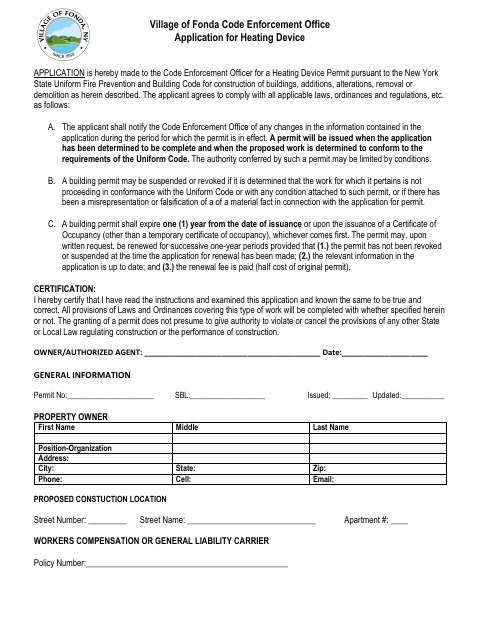 First page of the Application for Heating Device
