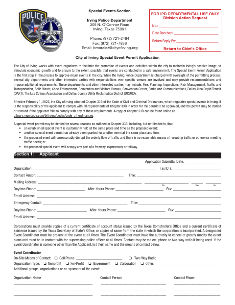 First page of the Special Event Permit Application