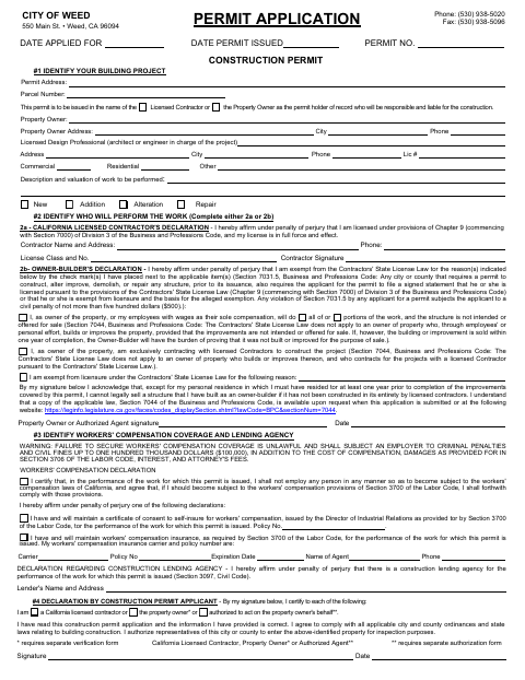 First page of the Building Permit Application