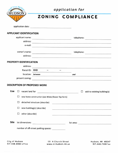 First page of the Zoning Compliance Application