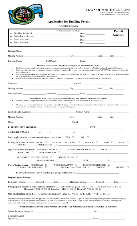 First page of the Application for Building Permit
