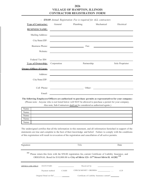 First page of the Contractor Registration Form