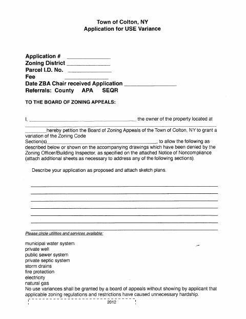 First page of the Use Variance Application