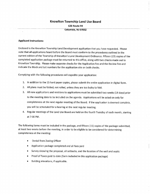 First page of the Land Development Application