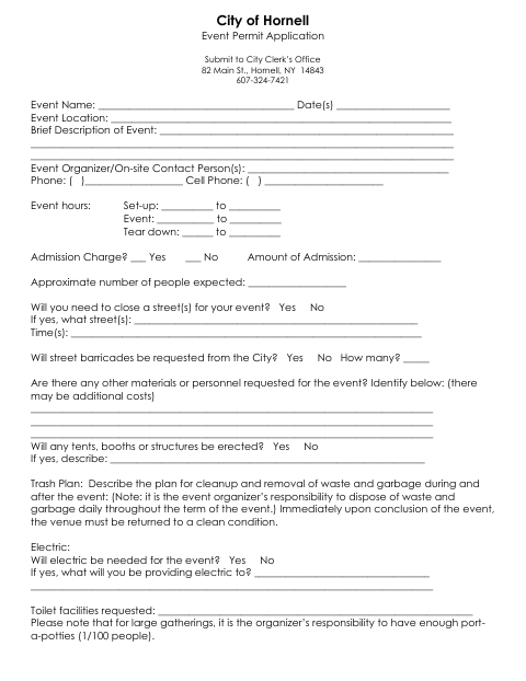 First page of the Event Permit Application